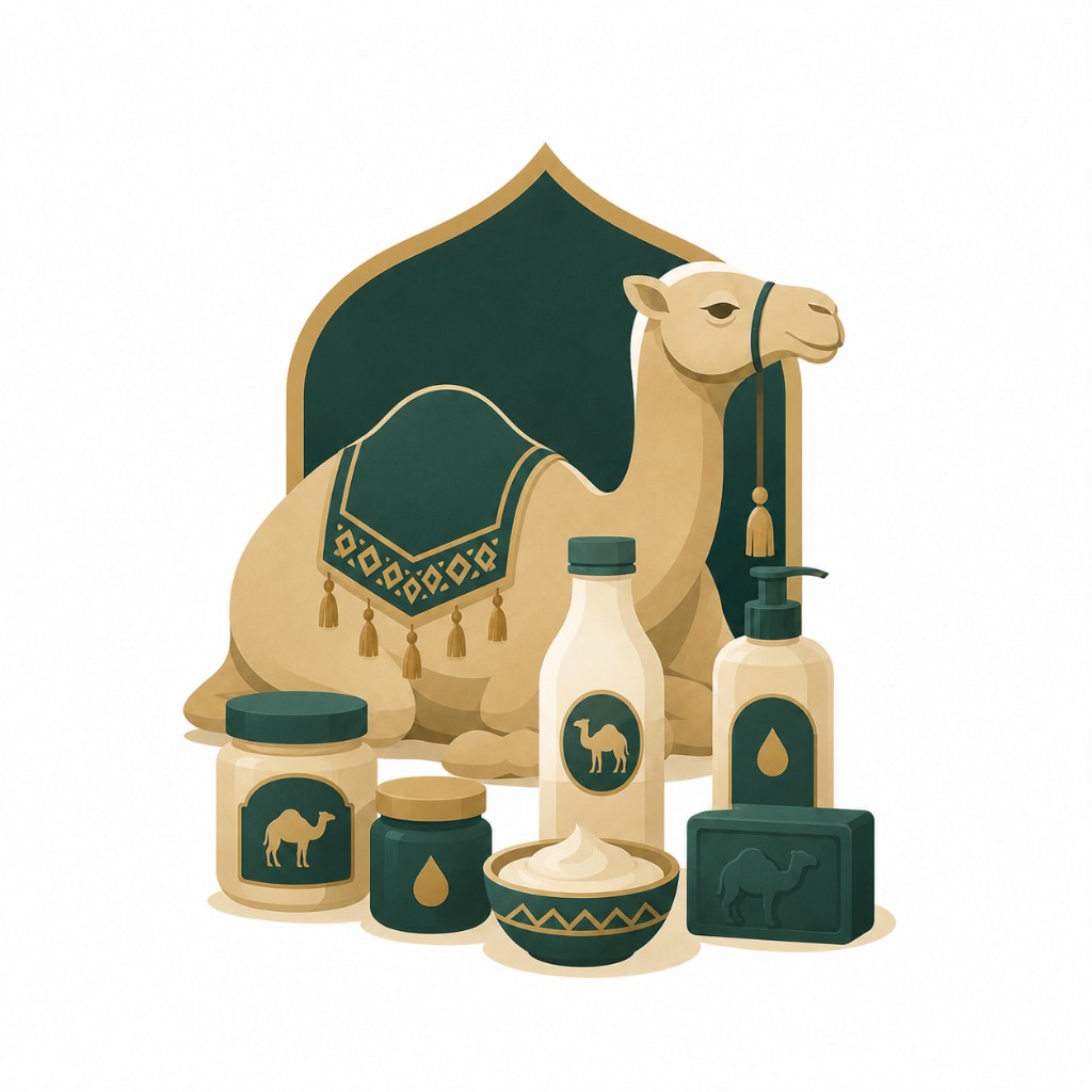 رسم توضيحي لمنتجات حليب الإبل